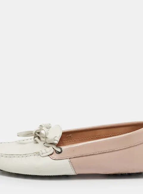 Tod's Pink/White Leather Penny Loafers Size 35.5