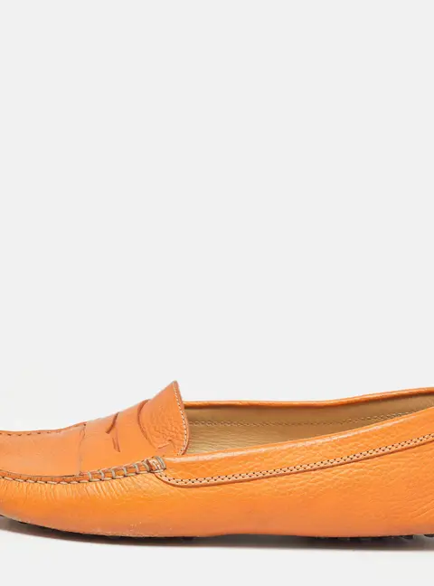 Tod's Orange Leather Penny Slip On Loafers Size 41