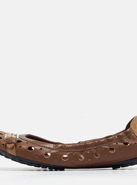 Tod's Brown Laser Cut Leather Scrunch Ballet Flats Size 37.5