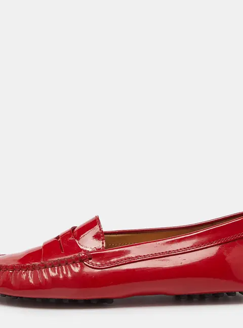 Tod's Red Patent Leather Penny Slip On Loafers Size 36.5