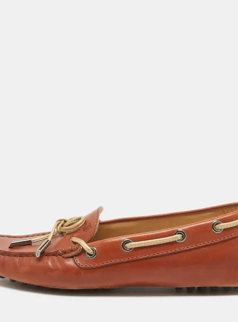 Tod's Brown Leather Gommino Bow Slip On Loafers Size 36