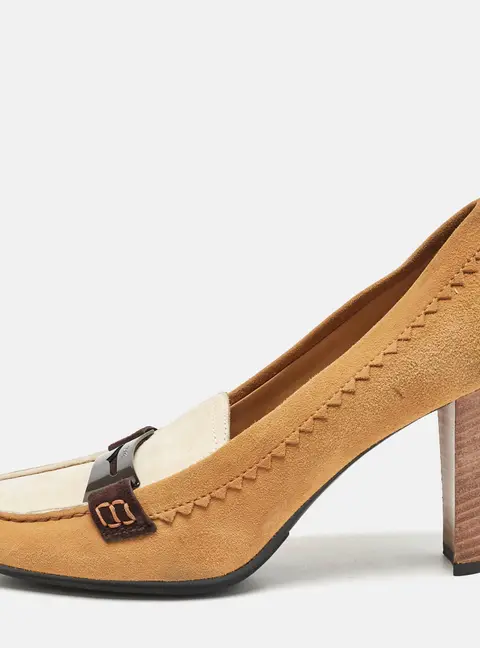 Tod's Brown/White Suede Penny Loafer Pumps Size 38
