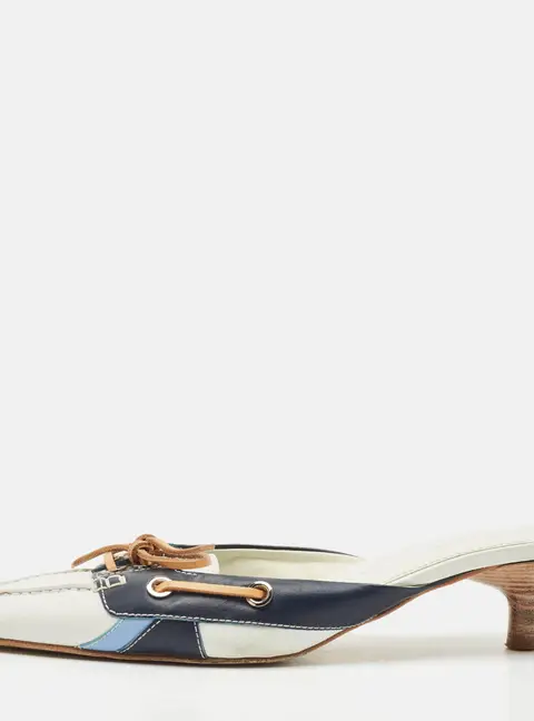 Tod's Blue/White Leather Mules Size 38