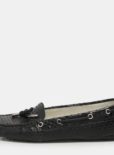 Tod's Size 37 Black Python Leather Loafers