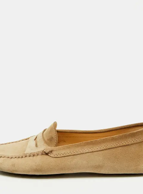 Tod's Beige Suede Gommino Slip On Driving Loafers Size 37