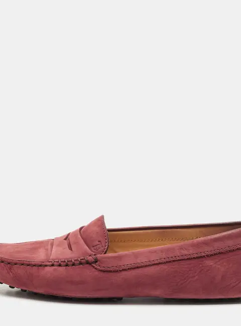 Tod's Size 37.5 Burgundy Nubuck Leather Penny Loafers
