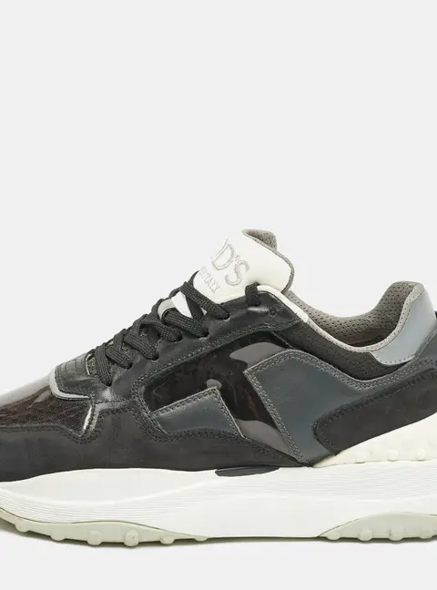 Tod's Black/Grey Perforated Leather and Patent Low Top Sneakers Size 39.5