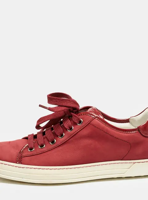 Tod's Size 39 Burgundy Nubuck Leather and Patent Leather Low Top Sneakers