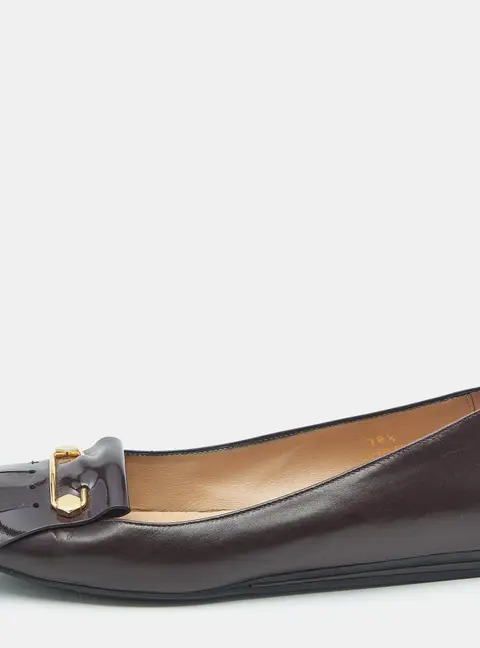 Tod's Size 38.5 Burgundy Leather and Patent Leather Ballet Flats