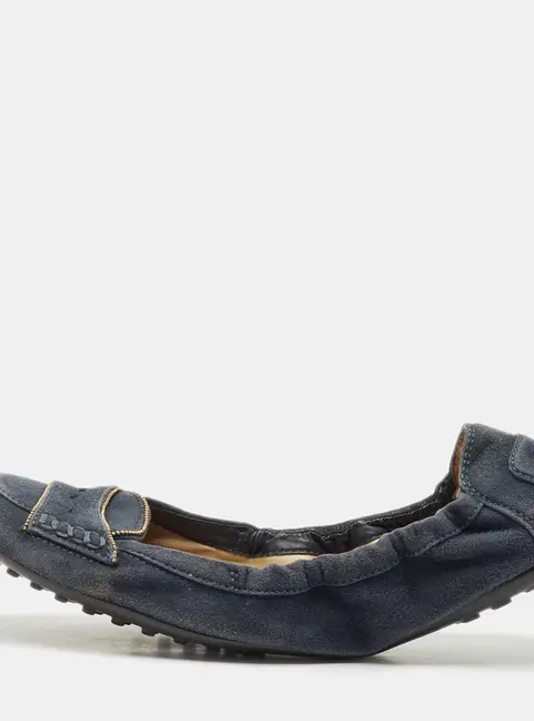 Tod's Blue Suede Buckle Scrunch Ballerina Flats Size 38.5