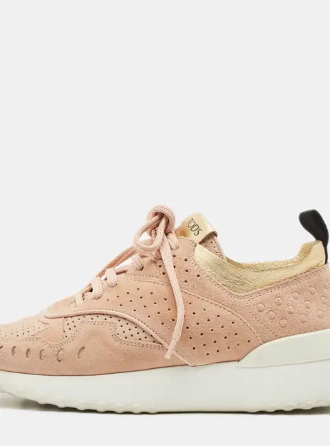 Tod's Pink Leather and Suede Sportivo Lace Up Sneakers Size 36