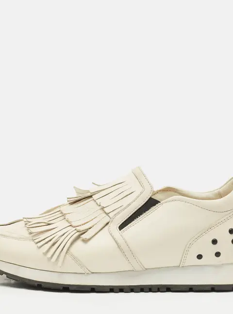 Tod's Cream Leather Fringe Slip On Sneakers Size 38.5