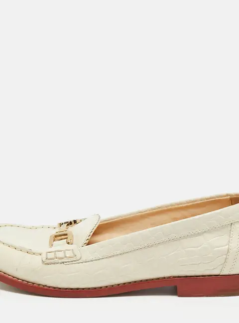 Tod's Cream Croc Embossed Leather Slip On Loafers Size 40