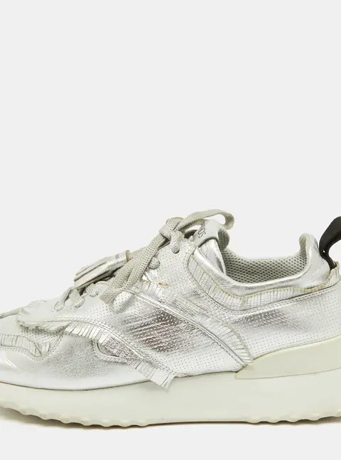Tod's Silver Perforated Leather Low Top Sneakers Size 39.5