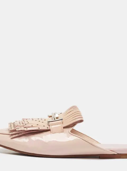 Tod's Beige Patent Studded Double T Mules Size 39