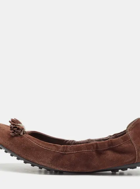 Tod's Dark Brown Suede Scrunch Ballet Flats Size 38