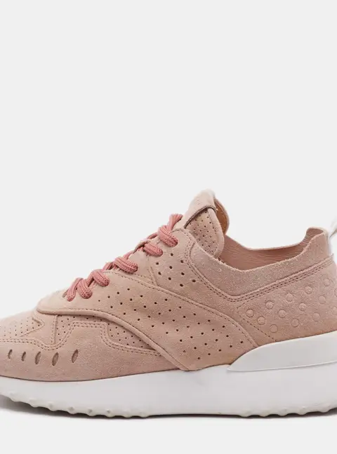 Tod's Dusty Pink Suede Perforated Low Top Sneakers Size 36.5