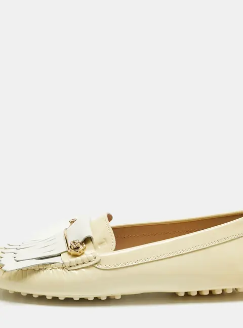 Tod's Blush Cream/White Patent and Leather Fringe Detail Loafers Size 39