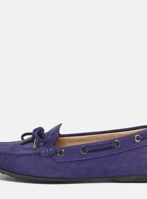 Tod's Blue Nubuck Leather Bow Driver Loafers Size 37