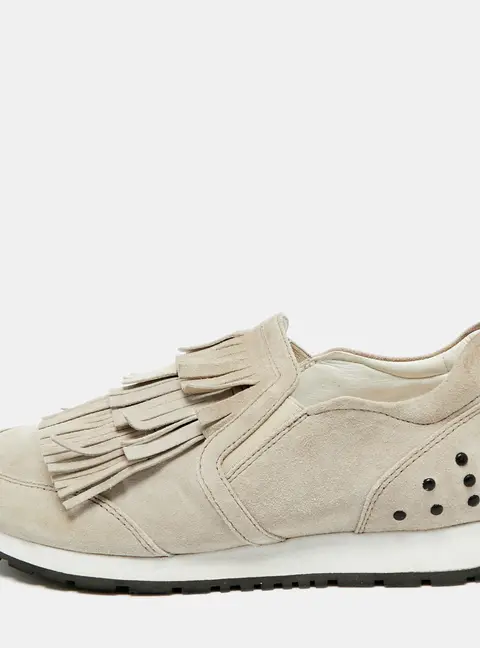 Tod's  Light Grey Suede Fringe Detail Slip On Sneakers Size 35.5