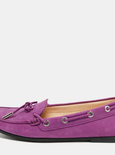 Tod's Gommino Bow  Purple Nubuck Leather Loafers Size 36.5