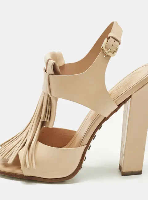 Tod's Fringe Size 38 Beige Leather Ankle Strap Sandals