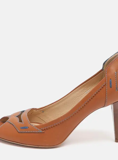 Tod's Size 37 Brown Patent Leather Peep Toe Pumps
