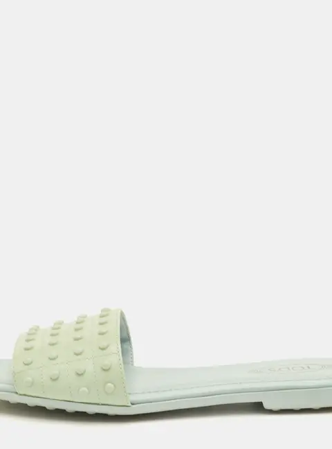 Tod's Size 37 Mint Green Patent Leather Studded Flat Sandals