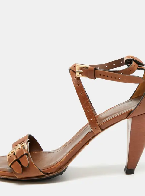 Tod's Buckle Detail Size 41 Brown Leather Ankle Strap Sandals