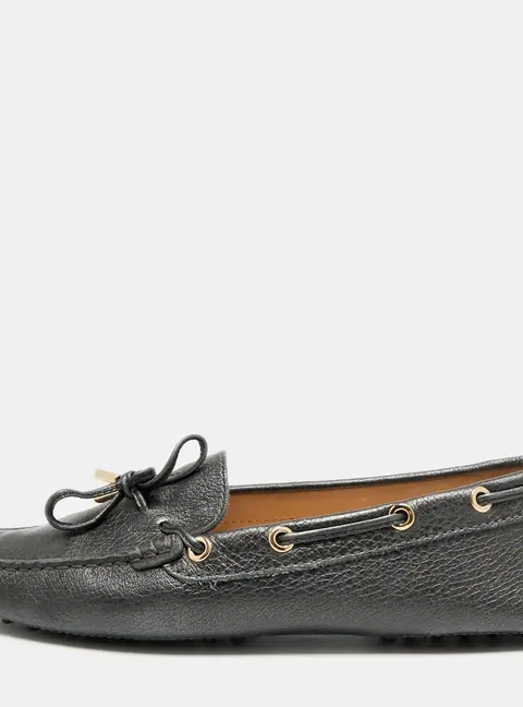 Tod's Size 38 Black Leather Bow Slip On Loafers