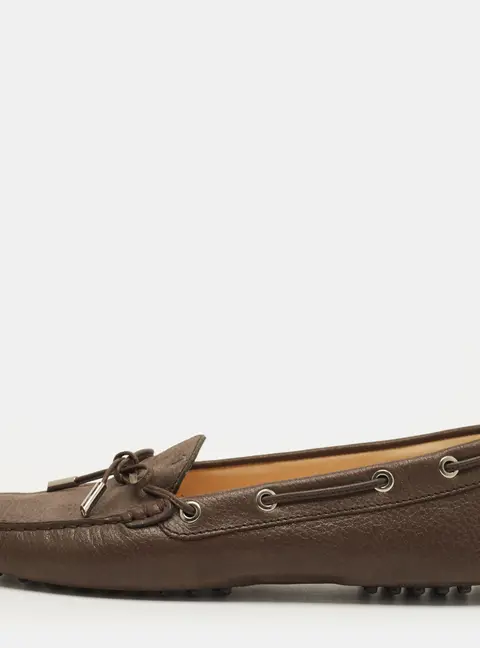 Tod's Bow Size 41 Dark Brown Leather Slip On Loafers