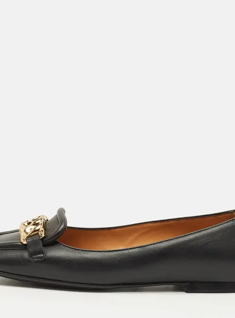 Tod's Size 36 Black Leather Chain Detail Ballet Flats