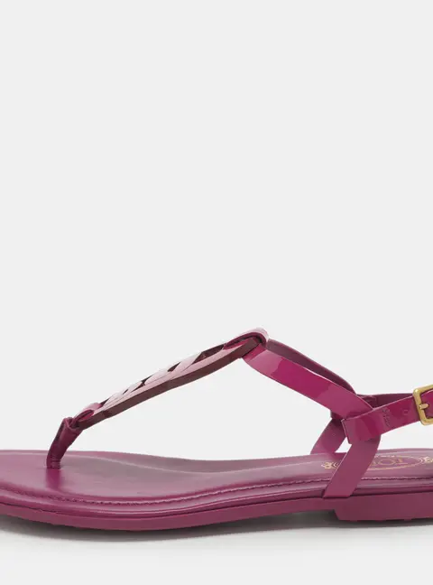 Tod's Size 37 Fuchsia Patent Leather Flat Sandals