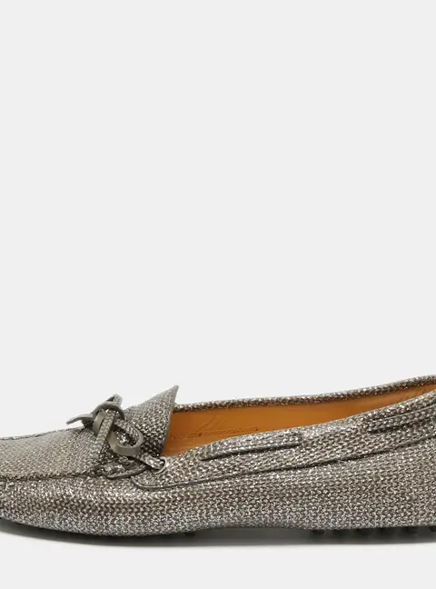 Tod's Metallic Leather Gommino Loafers Size 38