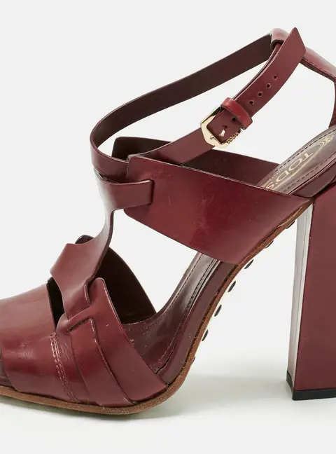 Tod's Brown Leather Ankle Strap Block Heel Sandals Size 36.5