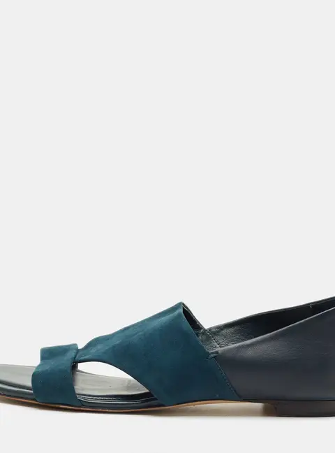 Tod's Teal Blue/Navy Blue Suede Open Toe Flat Size 42