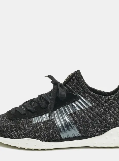Tod's Metallic Black Lurex Fabric and Suede T Print Sneakers Size 40
