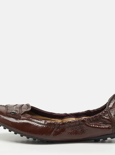 Tod's Dark Brown Patent Leather Scrunch Ballet Flats Size 37