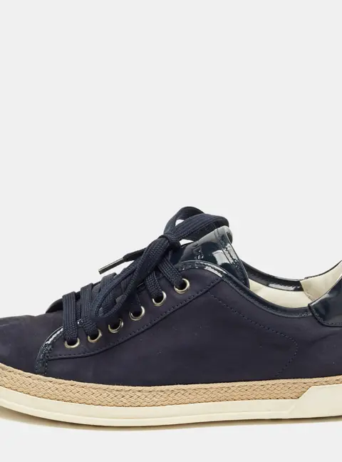 Tod's Navy Blue Nubuck Leather and Patent Leather Lace Up Sneakers Size 36