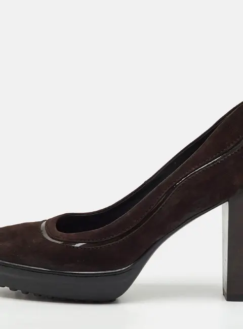 Tod's Dark Brown Suede Round Toe Platform Pumps Size 38