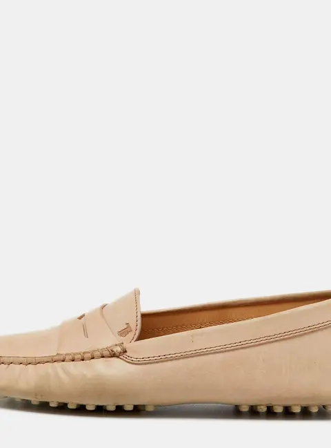 Tod's Beige Leather Penny Slip On Loafers Size 36
