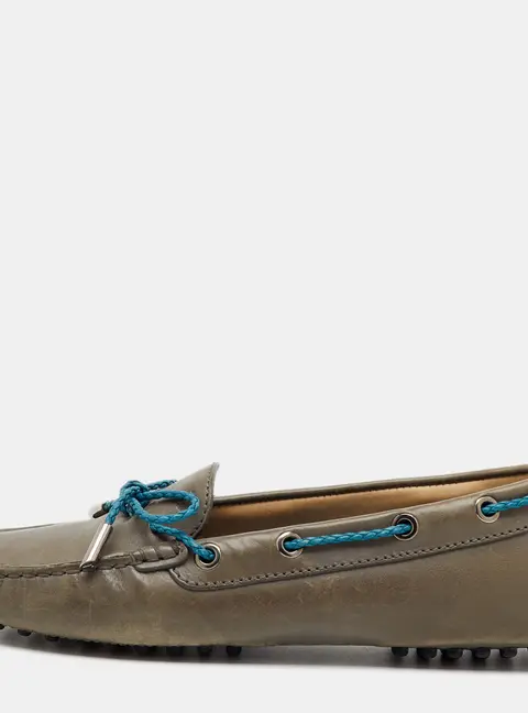 Tod's Grey/Blue Leather Gommino Bow Slip On Loafers Size 36