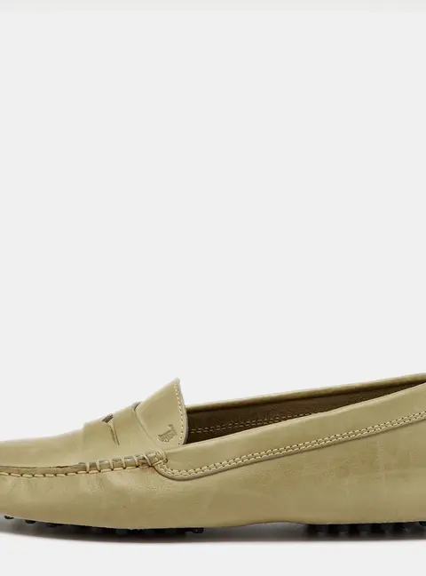 Tod's Olive Green Leather Slip On Loafers Size 36