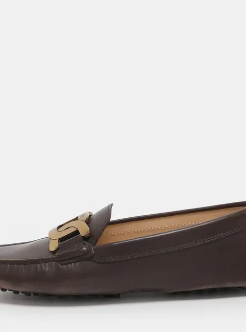 Tod's Brown Leather Kate Chain Slip On Loafers Size 37