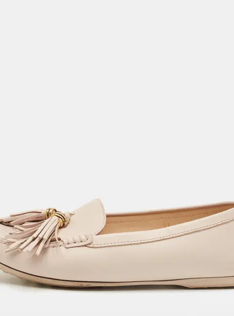 Tod's Beige Leather Fringe Penny Loafers Size 37