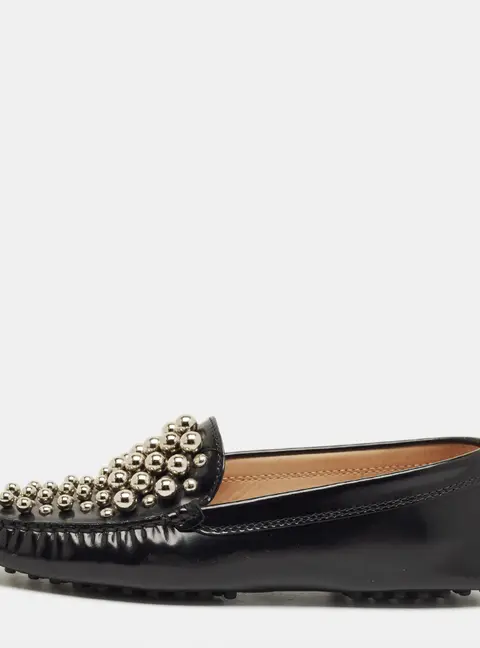 Tod's Black Leather Embellish Loafers Size 36