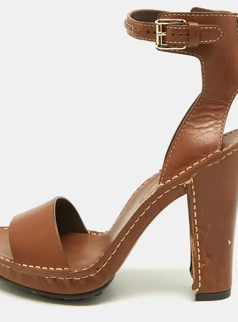 Tod's Size 36.5 Brown Leather Ankle Strap Sandals
