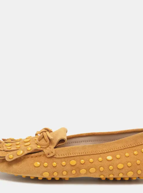 Tod's Size 35 Orange Suede Studded Fringes Loafers