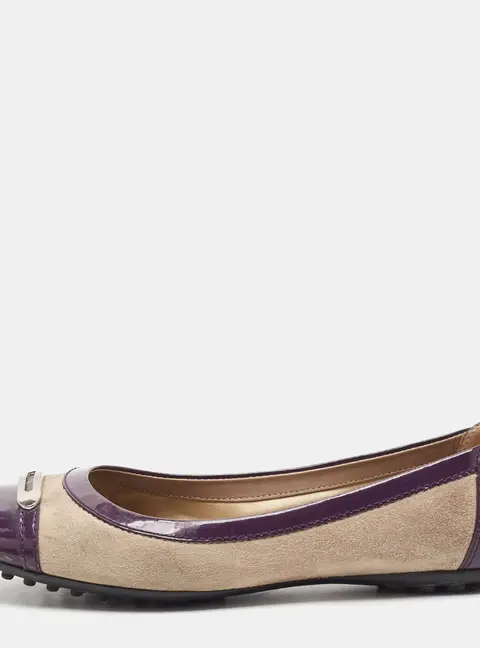 Tod's Size 36.5 Purple/Beige Patent Leather and Suede Ballet Flats