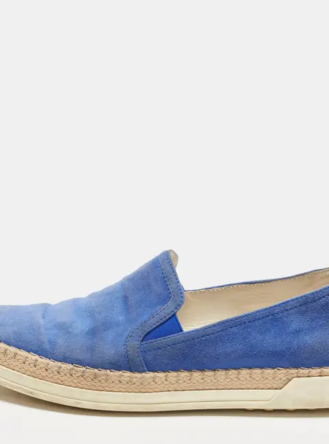 Tod's Size 37 Blue Suede Slip On Espadrille Sneakers